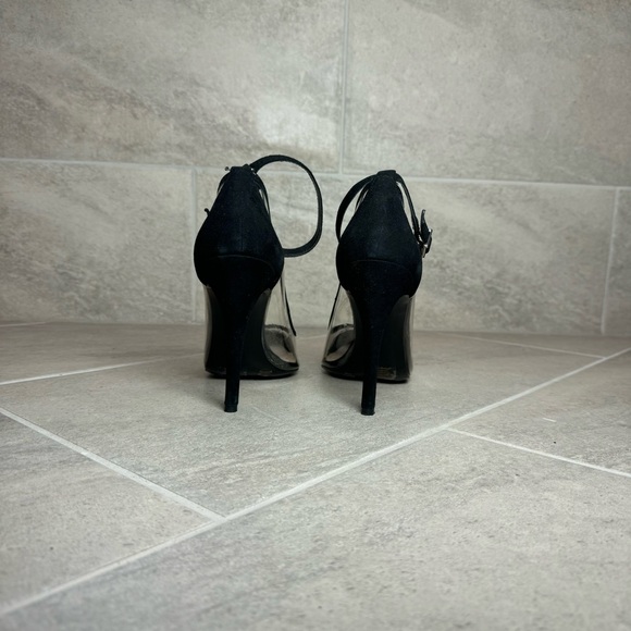 BCBG Cynthia Heel Transparent Clear Black Suede Strap Pointed Toe Pumps 10 - Picture 6 of 10